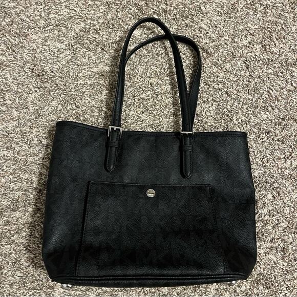 MICHAEL KORS Classic Jet Set Black/Charcoal Canvas/Leather Zip Tote Shoulder Bag - Picture 1 of 10